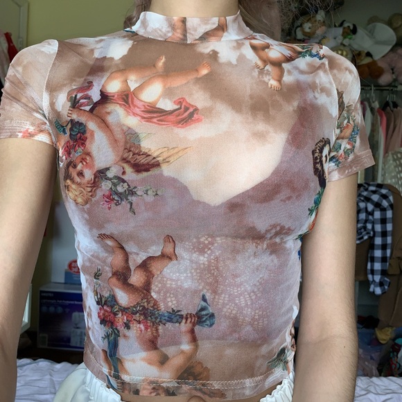 ✨ New Sheer Tan Angel Cherub Short Sleeve Top ✨ - Picture 7 of 8